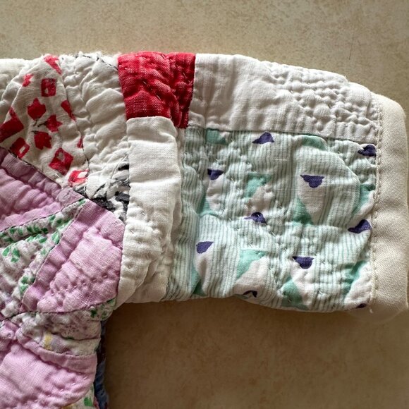 Handmade Baby Hooded Jacket Made from Vintage Quilts NB Calliope Pink White - Picture 11 of 12